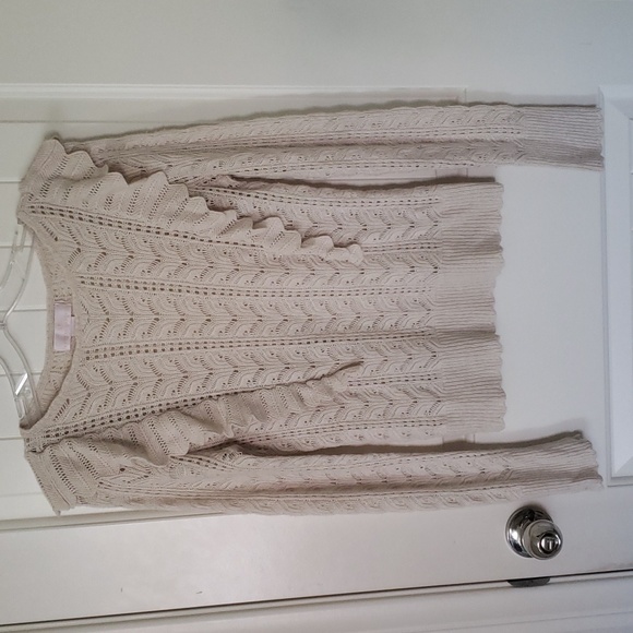 Rachel Parcell Pointelle Open Knit Ruffle Sweater Wool Alpaca Blend Size S - Picture 5 of 10